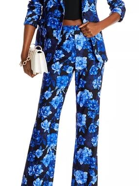 Alice + Olivia Royal Blue Floral Wide-Leg Pants